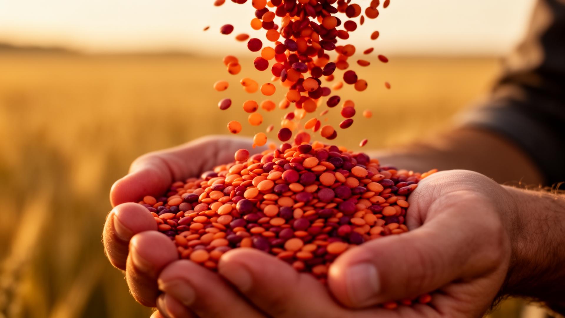 Canadian prairie lentil fields at sunrise — Lakshmi Commodities pulse export